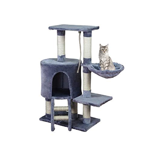 Preisvergleich Produktbild Heart Belong Kratzbaum Katzenkratzbaum Katzenbaum Spielbaum Kletterbaum mit Spielzeug und Plattformen Mittelhoch 96 cm, Grau