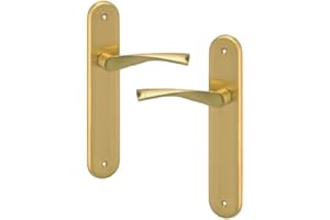 AZERODESIGN Juego de MANIVELAS puerta con placa larga modelo MAR - acabado latón mate – material aluminio - medida de la placa 238 mm de alto x 44 mm de ancho y manilla de 120 mm de longitud