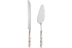 NEVA | BISTROT Roses Collection Set Dessert, Paletta e Coltello per Torta, Set Posate in Acciaio Inox, Lavaggio in Lavastoviglie, Decorazione Indelebile, Micro Rose Rosa