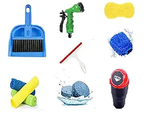 car Cleaning kit Combo car Accessories Cleaning(car dustbin /7 in 1 Spray Gun/Hand gloves/sponge/wiper/1pcs Magic Tablet/Mini Dustpan) -car Washing kit(10Pcs Combo)