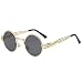 Produktbild TEMPO Round Metal Frame Sunlasses Steampunk Vintage Driving Polarized Glasses with Spring Frame for Men and Women(Gold Frame/Black Lens)