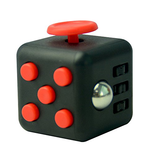 Skitic Fidget Cube Relieves Stress and Anxiety Fidget Toy Funny Cube Game Anxiety Attention for Children and Adults (Black/Red)