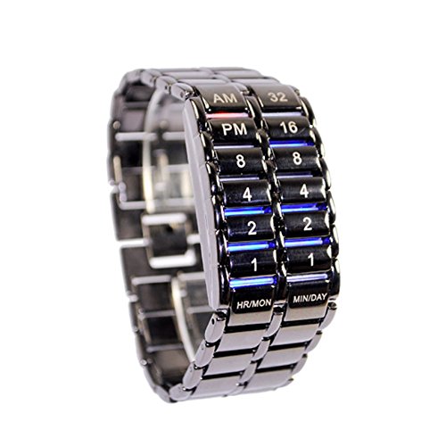 Preisvergleich Produktbild FOME Herren verkohlten Stahl Binary LED Armbanduhr (schwarz) + FOME Geschenk