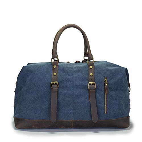 Funytine Mens Canvas Travel Crossbody Bag Shoulder Bags Gym Bag Weekender Package (Color : Blue)