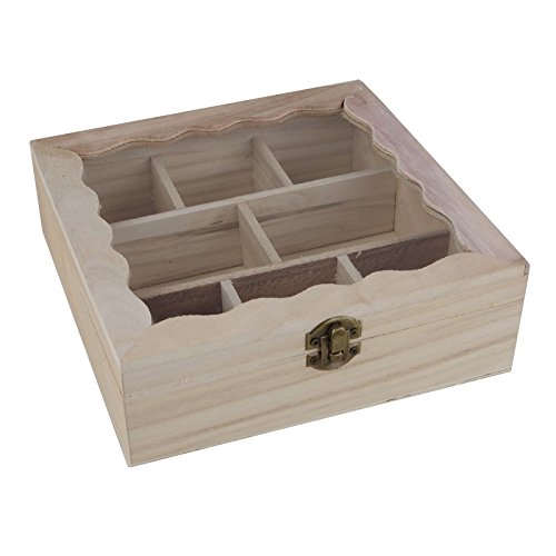Teebeutelbox Holz natur 8Fächer 20x20x6,7cm Sichtdeckel dekorative Teekistchen