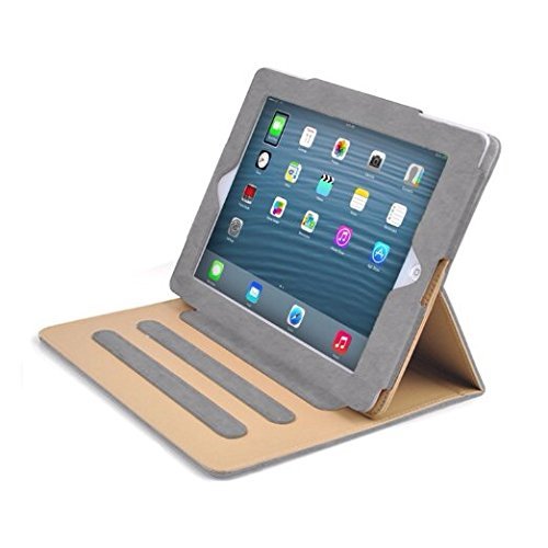 Mofred® Schwarz & Tan Apple iPad 24,6 cm (2017 veröffentlicht) Leder Multifunktions®-Executive Multi-Funktion Leder-Standby-Hülle für Apple New iPad 24,6 cm (2017) mit eingebautem Magnet für Sleep & Awake Funktion –-Unabhängig habe von „The Daily Telegraph“ AS # 1 iPad Fall. grau/hellbraun iPad Air 2 - 2