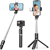 Selfie Stick Tripod with Light, ARTOFUL 3 in1 Extendable Bluetooth Selfie Stick with Wireless Remote Control & 360°Rotation f