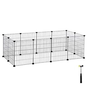 SONGMICS Valla para Pequeños Animales, Jaula de Malla Metálica Ajustable, Valla para Pequeños Animales, Recinto Flexible, Martillo de Goma Incluido, Montaje DIY, 143 x 73 x 46 cm, Negro LPI01H