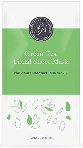 NEW VEGAN FACIAL SHEET MASK Green Tea Facial Sheet Masks (Set of 6) - For Clearer, Brighter Skin - Best Gift Set - Great for Blackhead and Wrinkle Removal - Anti Oxidant + Detoxifying + Cleansing | Alternative to Korean Masks