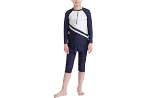 WOWDECOR Muslim Swimwear for Girls, Two Pieces Long Sleeve Shorts Swimming Costume with Swim Skirt Set