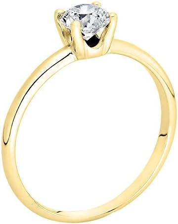 18K Gold / Yellow Round Cut Diamond Simulated Swarovski Pure Brilliance Zirconia Engagement Ring (0.44 cttw)