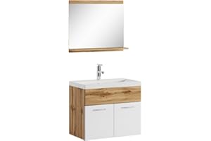 Badplaats B.V. Mobile da Bagno Montreal 02 60cm Rovere con Bianco Lucido - Armadio mobiletto lavabo Mobili Armadietto