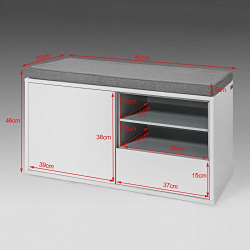 SoBuy® FSR37-W Sitzbank mit Sitzkissen Bettbank Schuhschrank Garderobenbank weiß BHT ca: 80x46x35cm - 2