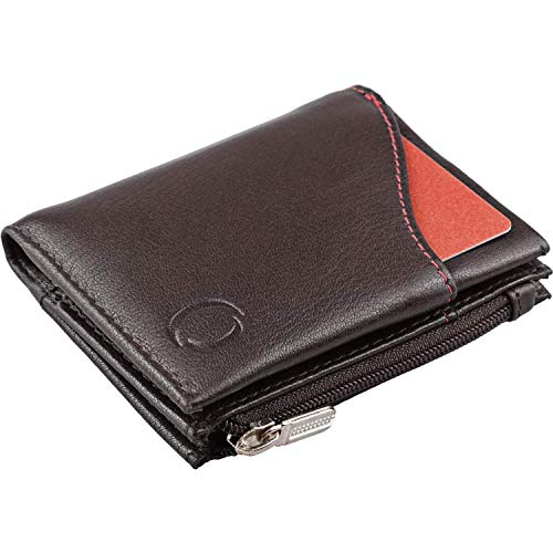 Carteras Hombre pequeñas con Monedero - De Piel, con Cierre a presión, Tarjetero RFID y Monedero con Cremallera, Regalos para Hombre, Color marrón