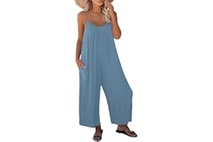 Haibang Combinaison Femme Été Sans Manches Casual Jumpsuit Chic et Élégant Bretelles Spaghetti Réglables Romper Salopette à Jambes Larges Loose Playsuit avec Poches