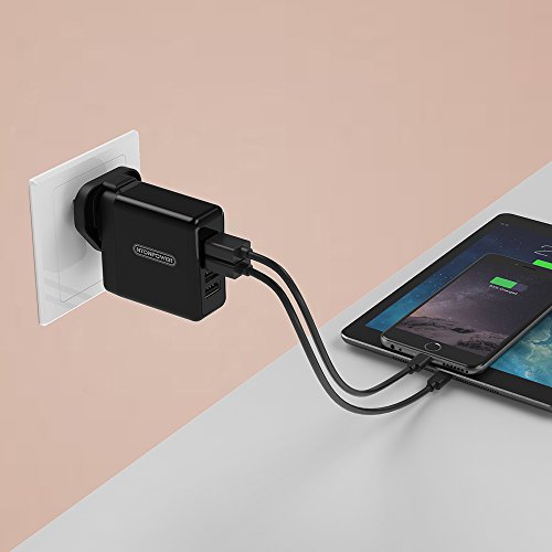 USB Ladegerät Wand Ladeadapter 5V / 2.4 4-Port USB mit IC Technologie und Reiseadapter US,AUS,UK,EU für iPhone / iPad / iPod und Android Windows Phone / Tablet -Schwarz - 7