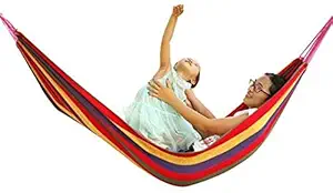 R Runilex Camping Fabric Portable Garden Hammock for Single Person Ultralight Beach Swing Bed with Strong Rope (195 x 80 cm, Multicolor)