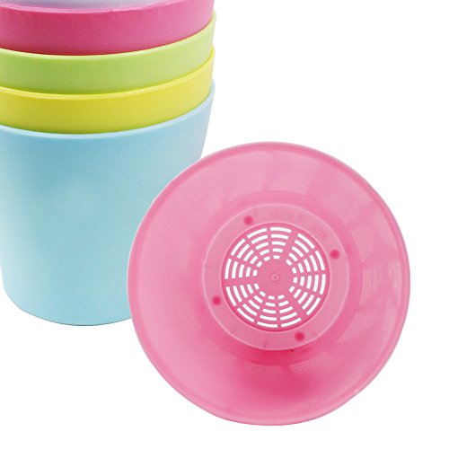 Whonline 6 Stück bunte Runde Blumentopt Pflanzkübel mit Untersetzer, 80g 4-7mm Weißer Pflasterstein, 1 Set Schaufel, 1 Verpflanzen Wergzeug - 5