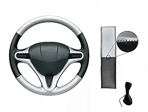 Vocado Black & Silver Stitchable Car Steering Cover - Medium Size