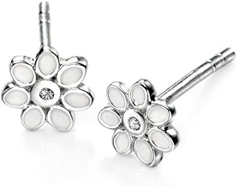 D for DiamondChildren's 925 Sterling Silver White Enamel Flower Stud Earrings