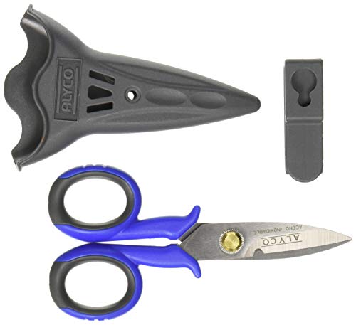 Alyco 108215 - Tijeras para electricistas 145 mm + funda de plastico ABS resistente a golpes, Azul