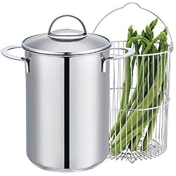 Eono by Amazon - Cuiseur vapeur à 3 niveaux pour asperges avec panier en acier inoxydable et couvercle, pour induction - 16 cm, 4 L