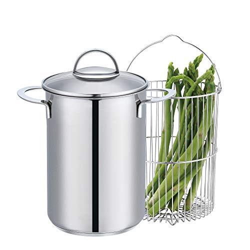 Eono by Amazon - Cuiseur vapeur à 3 niveaux pour asperges avec panier en acier inoxydable et couvercle, pour induction - 16 cm, 4 L