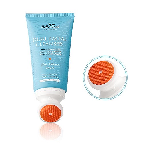 Belle Azul Dual Facial Cleanser with Built-In Cleansing Brush. Purifying Formula with Gentle Cucumber Extracts and Argan Stem Cells 150 ml / 5.28 fl oz