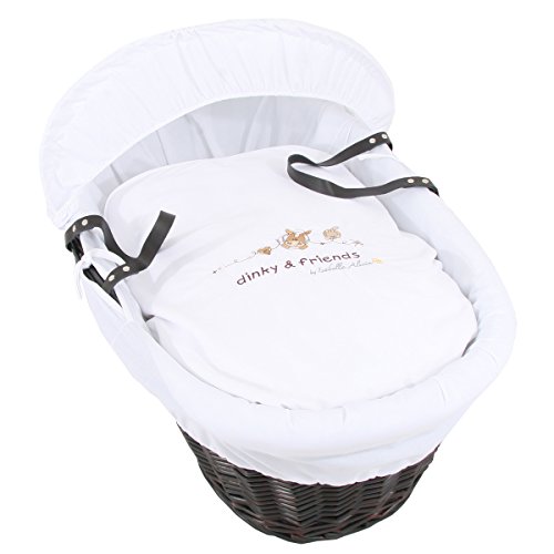 Isabella Alicia Embroidered Dinky and Friends Dark Wicker Moses Basket