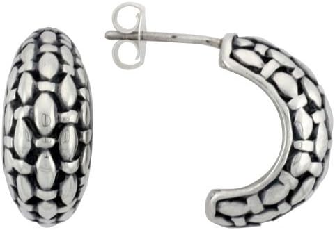 Sterling Silver Half Hoop Bali Style Post Earrings, w/ Freeform Design, 5/8" (16mm) tall