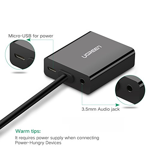 Micro HDMI auf VGA UGREEN Micro Hdmi Stecker zu Vga Buchse Adapter 1080P HDTV Aktiv Audio Übertragung Konverter Kabel Digital zu Analog mit Vergoldete Kontakte,unterstüzt für Handy, Gopro, Ultrabook,PC Tablet, DVD-Player oder Media-Player Schwarz - 5