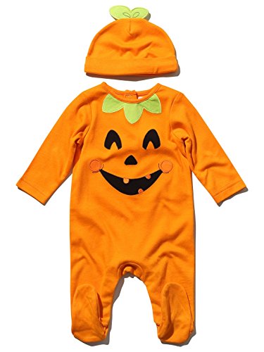 M&Co Fun And Festive Baby Pumpkin Halloween Dress Up Costume Long Sleeve Sleepsuit And Hat Set Orange 3/6 Mnths