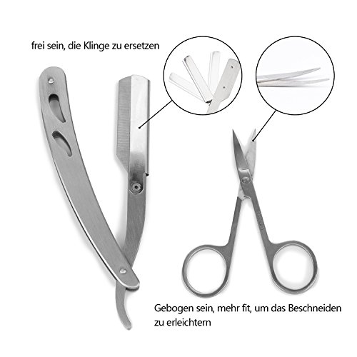 YaFex Bart Rasur Set mit Premium Edelstahl Bart Schablone Kamm, Rasiermesser und Bartschere (Bartpflege Set) - 3
