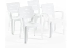 RATTATAN Anita - chaises d'extérieur et de Jardin empilables en résine Effet Bois avec accoudoirs (4, Blanche)