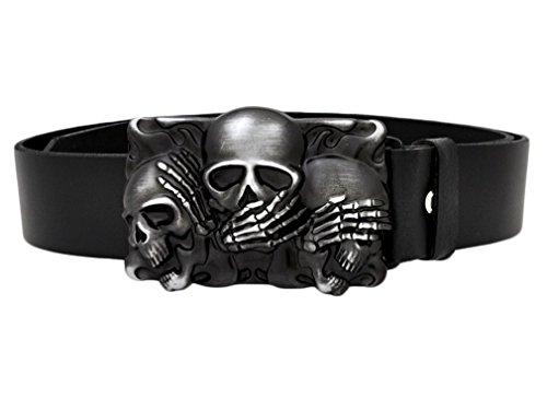 Leather Belt Width 38mm Skull Buckle JP308 Colour Black Size 2XL Genuin Leather Belt