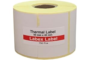 Labex Label - Etiquetas termicas 50x40 mm adhesivas - 1 Rollo: 750 piezas de etiquetas adhesivas para impresora térmica - etiquetas zebra/etiquetas codigo barras/etiquetas envio