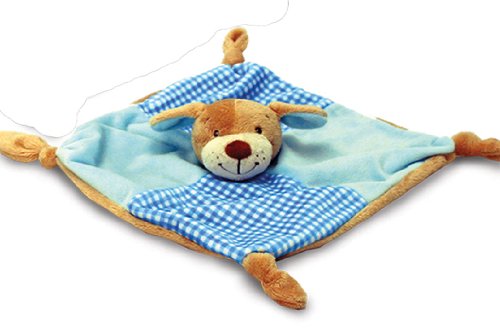 2 in 1 BABY FIRST KNOTTED COMFORTER BLANKIE and RATTLE - blue puppy dog