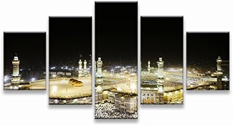 Mosque Modern Islamic Muslim wall art canvas prints art home decor for living room Pictures pictures 5 panel large HD printed painting Framed Ready to hang …