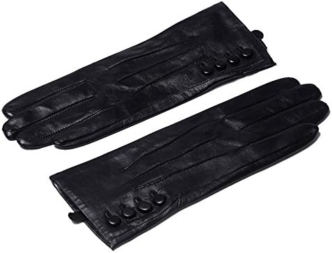 Women's Winter Soft Sheepskin Real Leather Gloves Touch-Screen Driving Warm Velvet Lining,L,black