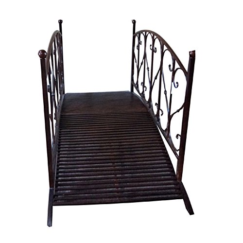 Gartenbrücke Teichbrücke Metallbrücke Gartenteichbrücke Brücke mit Geländer Metall in Antik-Optik - 2