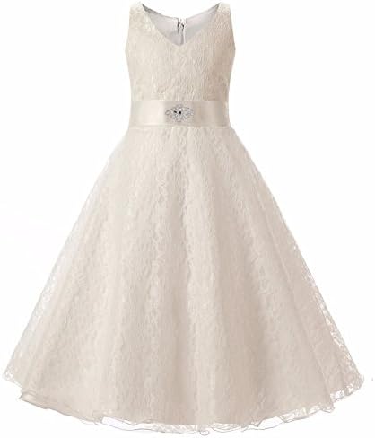 Lace Flower Girls Princess Dresses Waist Crystal