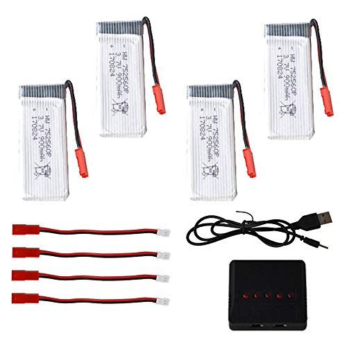 Fstoption 4pcs 3.7V 500mAh Batería para 8807 8807W Fordable RC Quadcopter Drone + 1 al 4 Cargador + Cable de Carga