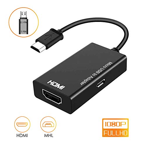 Convertidor MHL a HDMI, Adaptador Micro USB a HDMI con Cable de Salida de Video y Audio Compatible con Teléfonos Inteligentes MHL?Contenido Conector 5pin-11pin? (Negro)
