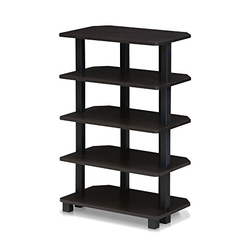 FurinnoTurn-N-Tube 5-Tier Corner Storage Shelf, Espresso/Black, 47.98 (W) x 75.01 (H) x 29.49 (D) cm