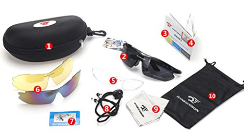 ROBESBON Herren Polarisierte Fahrradbrille 3 Wechselgläser Outdoor Sportbrille UV400 Sonnenbrille Brillenetui Brillenbeutel Radbrille Herrenbrille – Schwarz Rahmen - 4