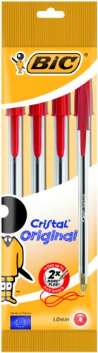 BIC 8308611 Kugelschreiber Cristal Medium 4-er Packung, rot