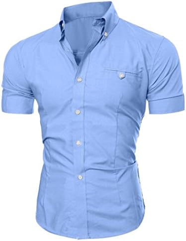 Bestop Mens Fashion Luxury Business Stylish Slim Fit Short Sleeve Casual Shirt Tops (XXXL, Light Blue)