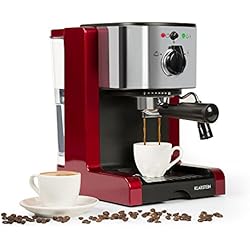 Klarstein Passionata Rossa 20 - machine à expresso, capuccino, puissance de 1470W, 1,25 litre de volume (6 tasses), décharge de pression auto, buse à vapeur pour mousse de lait, rouge