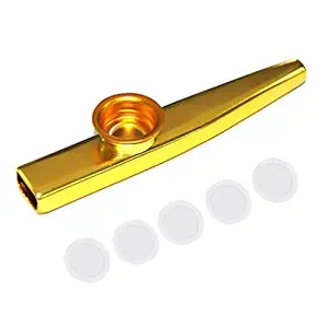 Street27 Aluminium Alloy Metal Kazoos with 5pcs Flute Diaphragm Mouth Kazoos Lightweight Portable for Kids Childrens Beginners Music Lovers Gift - Woodwind Flute Musical Instrument - Golden
