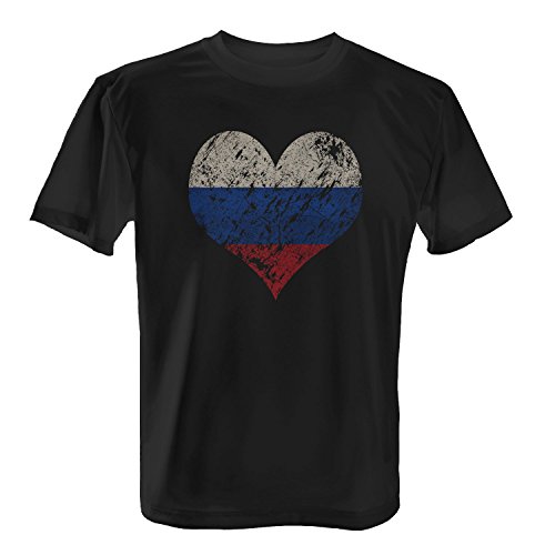 Fashionalarm Herren T-Shirt – I Love Russia | Fun Shirt Trikot mit Vintage Flagge Print für Fußball & Russland Fans | Moskau Urlaub | EM & WM, Farbe:schwarz;Größe:S